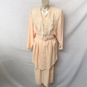Vintage 1980’s Classic Peach Color 2 Piece Dress and Jacket Size Small